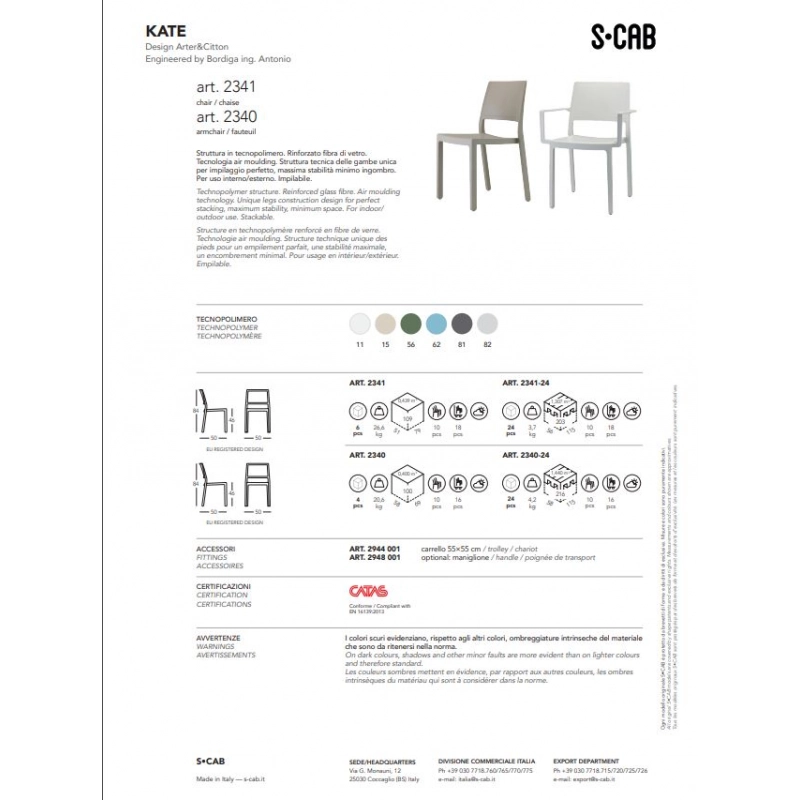 SET 4 SEDIE KATE CON BRACCIOLI TECNOPOLIMERO SCAB DESIGN - Lino 11