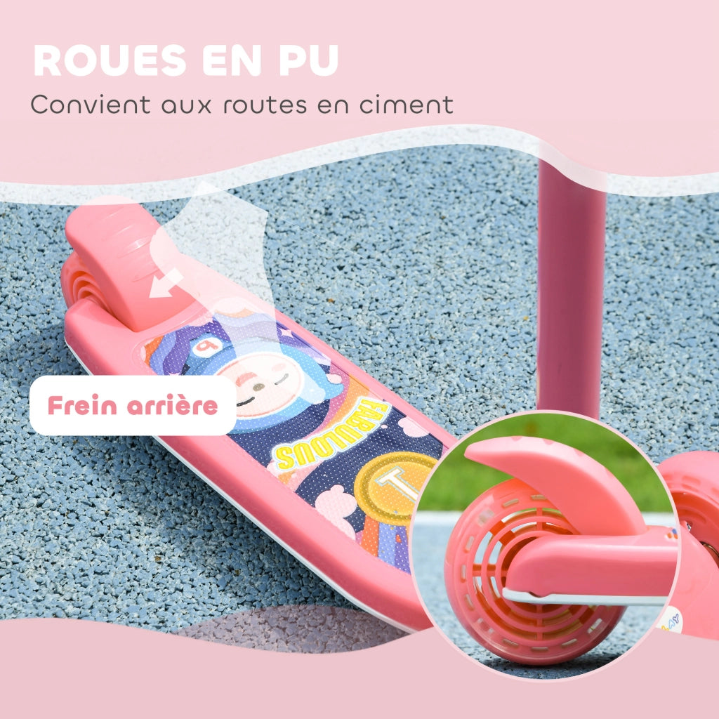 Monopattino per Bambini 3 Ruote con Luci LED Manubrio Regolabile e Freno Posteriore da 2 a 6 Anni Rosa