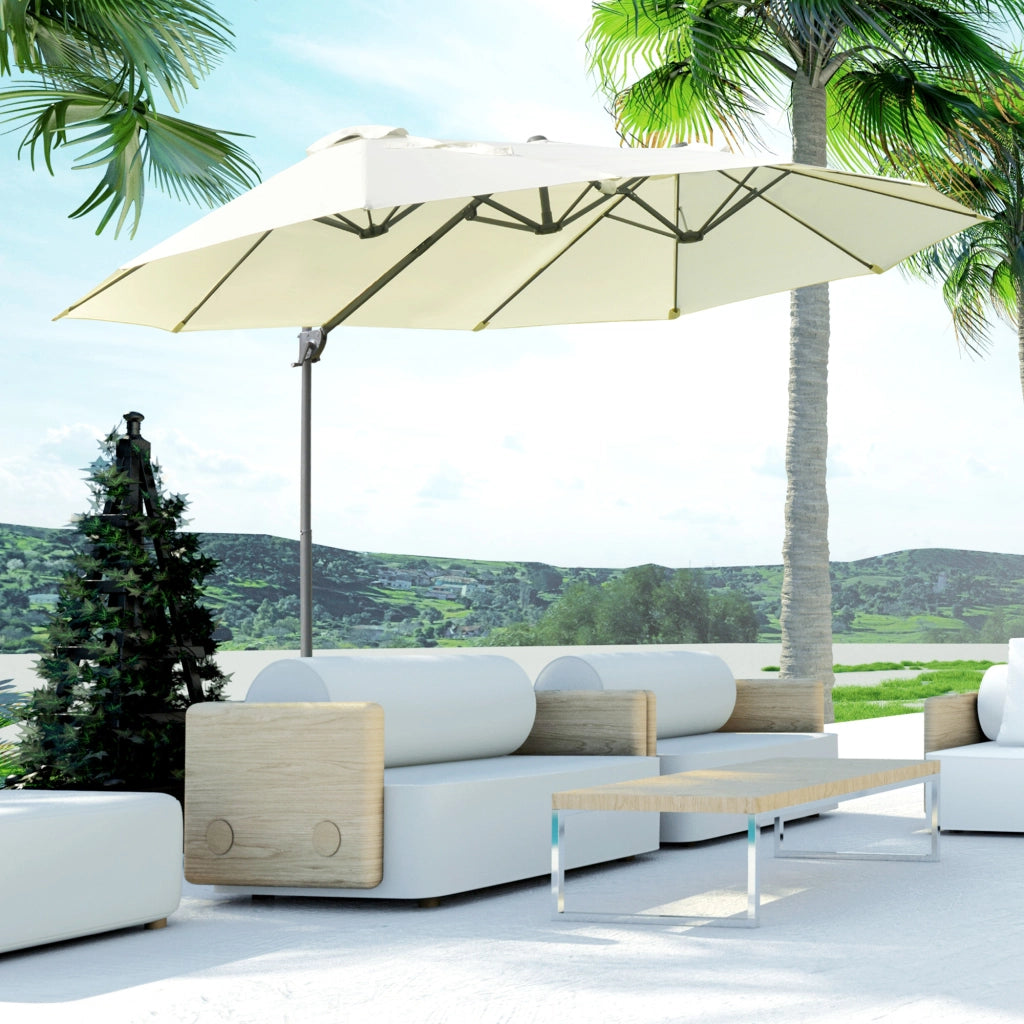 EasyComfort Ombrellone Doppio in Acciaio e Poliestere Anti-UV Impermeabile, 445x270x260cm, Beige