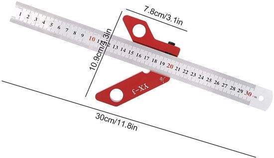 Strumento di scribing per legno - Lijnkaliber con alta precisione - Afschrijver per linea centrale - Gessetto per lavorazione del legno - Liniaal in acciaio inossidabile - Cassetta in lega di alluminio - Forti magneti - Utensile per scribing