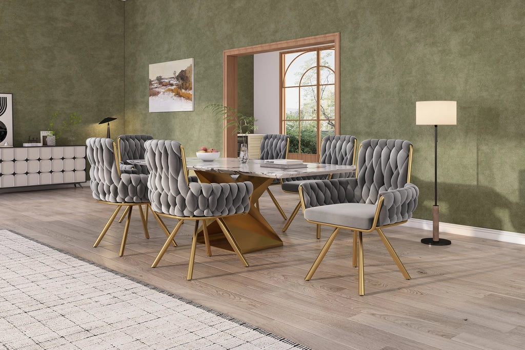Set di 2 Poltrone Girevoli in Velluto Grigio con Struttura in Metallo per Sala da Pranzo