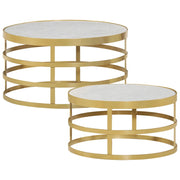 Tavolini da CaffÃ¨ 2 pz Marmo Ottone e Bianco cod mxl 54915