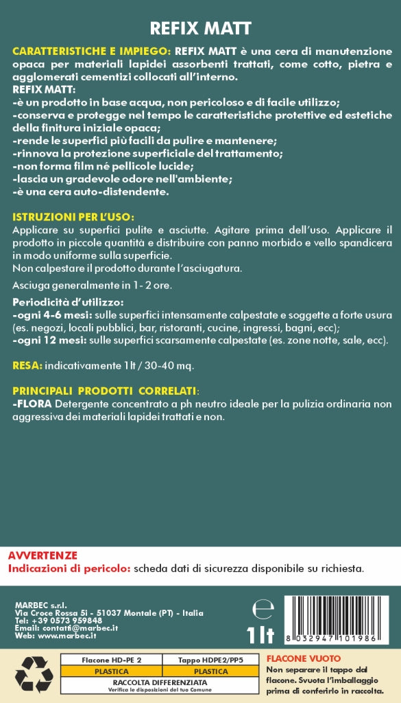 Cera per pavimenti REFIX MATT   1LTx6Pz