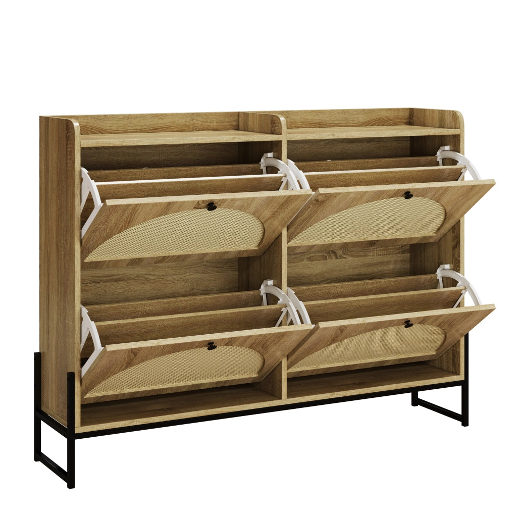 Mobile portascarpe in legno con 4 ante a ribalta, design arrotondato e ripiani salvaspazio