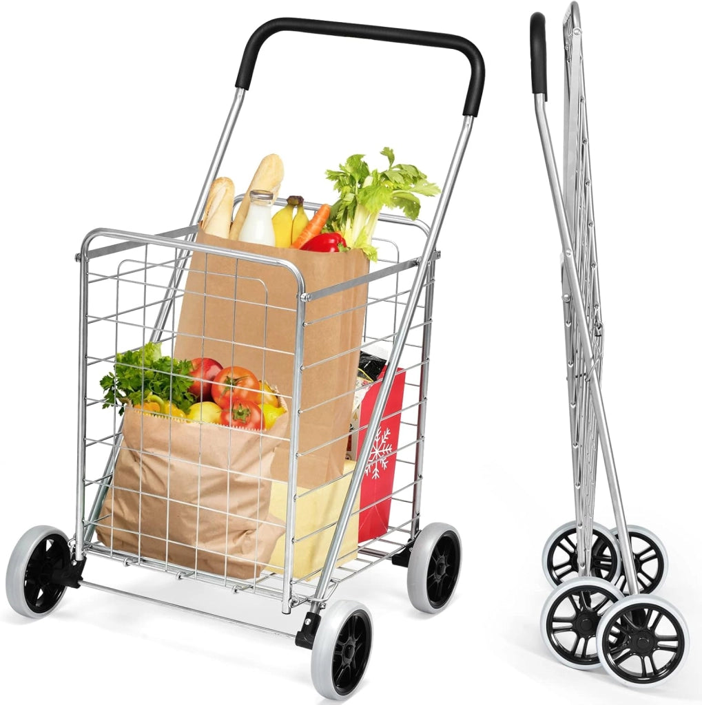 Carrello Portaspesa Pieghevole, Carrello Spesa con Ruote, Capacità di Carico: 45 kg, 83L, 57 x 58 x 91 cm (Argento)