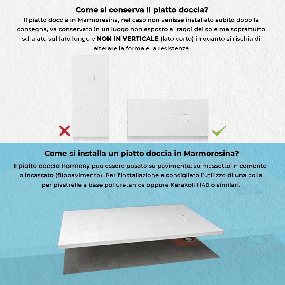 Piatto doccia 90x120 in marmoresina bianco con griglia in acciaio inox Harmony