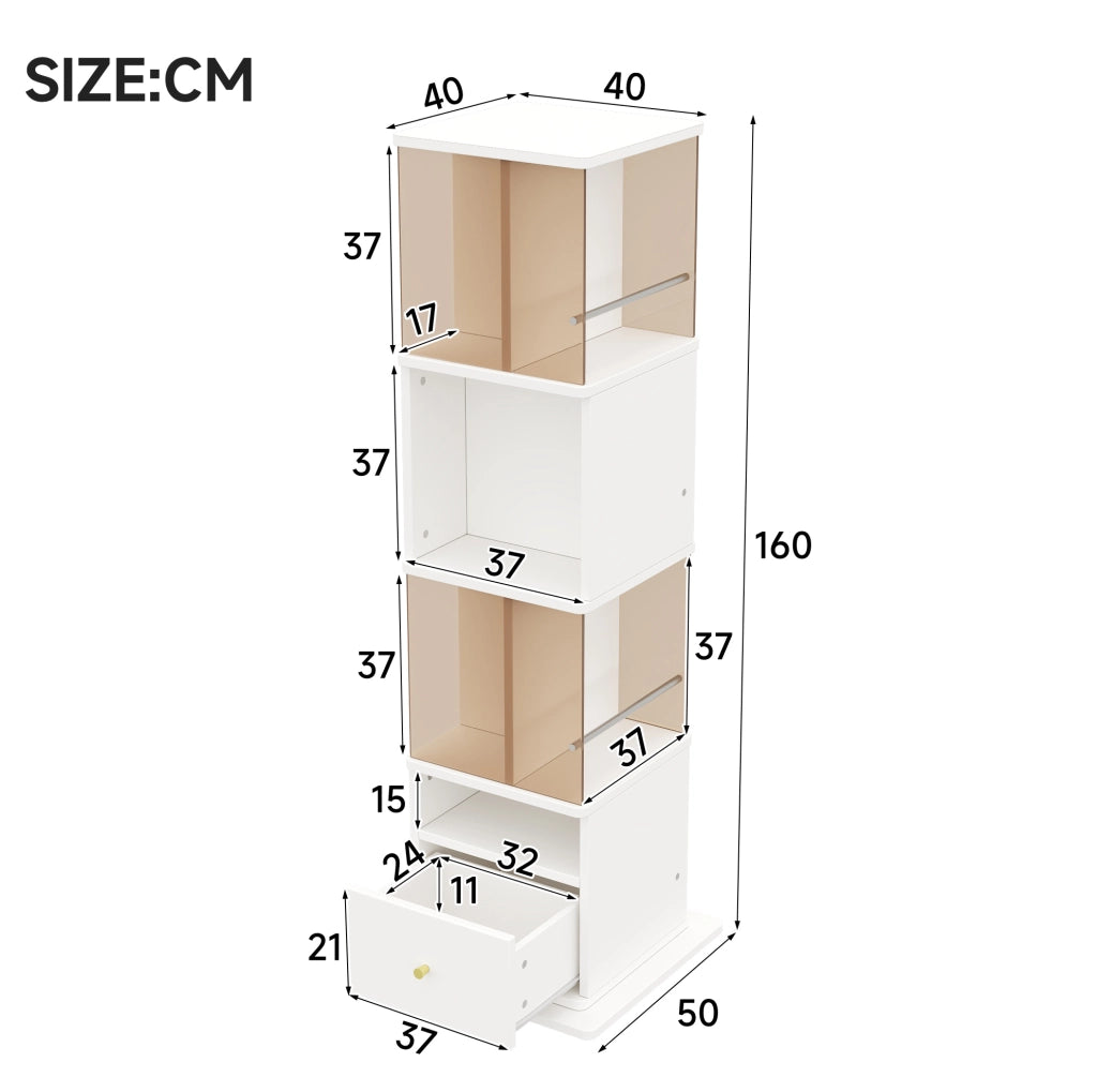 Vetrina girevole 50x50x160 cm con vetro temperato marrone e struttura MDF bianca e marrone