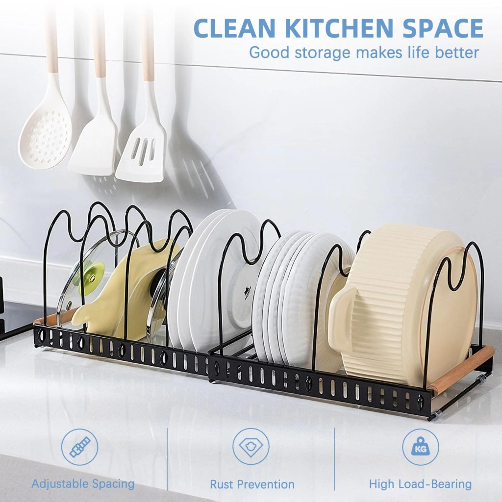 Portaoggetti estraibile per pentole con 7 scomparti, da 31 a 57,5 cm, organizer per la cucina