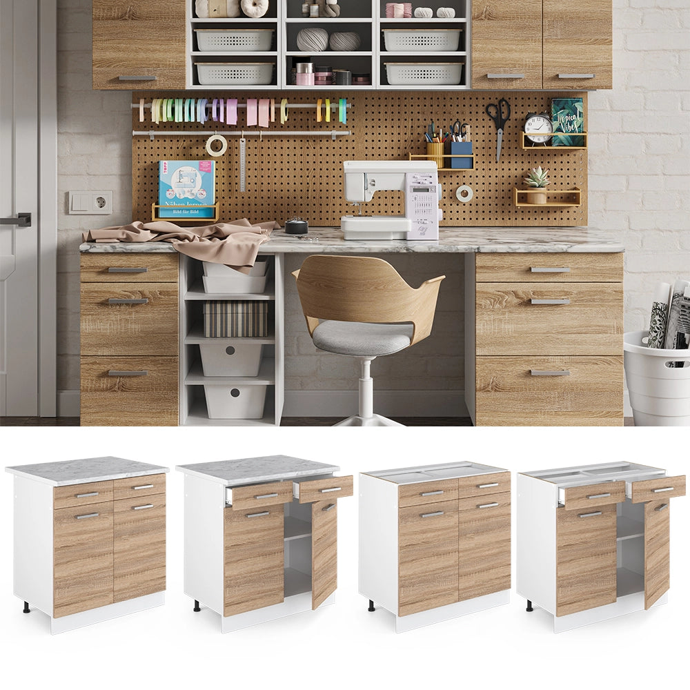 Vicco Base universale Sonoma 80 cm con cassetti e ante, senza piano di lavoro