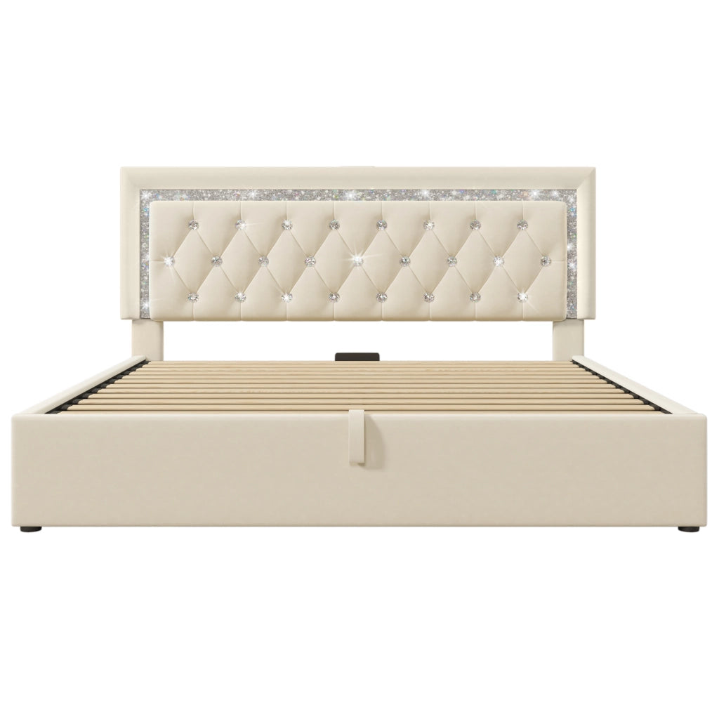 Letto matrimoniale con materasso incluso beige 160x200 cm