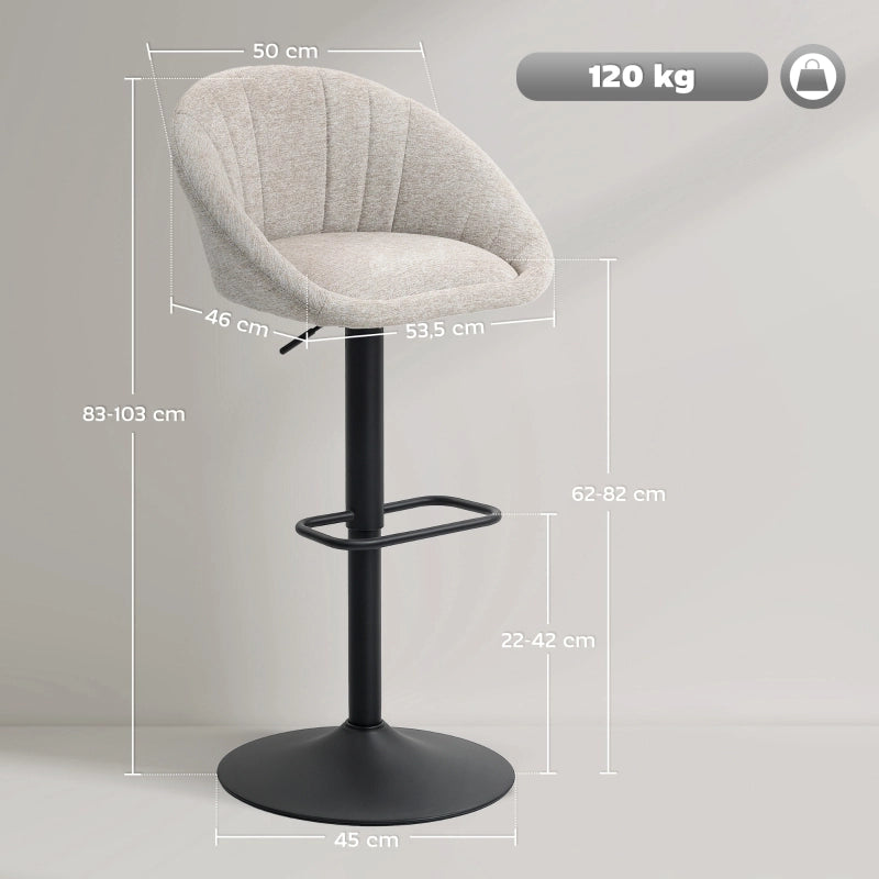 Set di 2 sgabelli da bar regolabili e girevoli con schienale e braccioli, beige