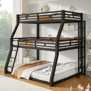 Letto a castello triplo in metallo nero con scala reversibile; 90/120/140 x 200 cm