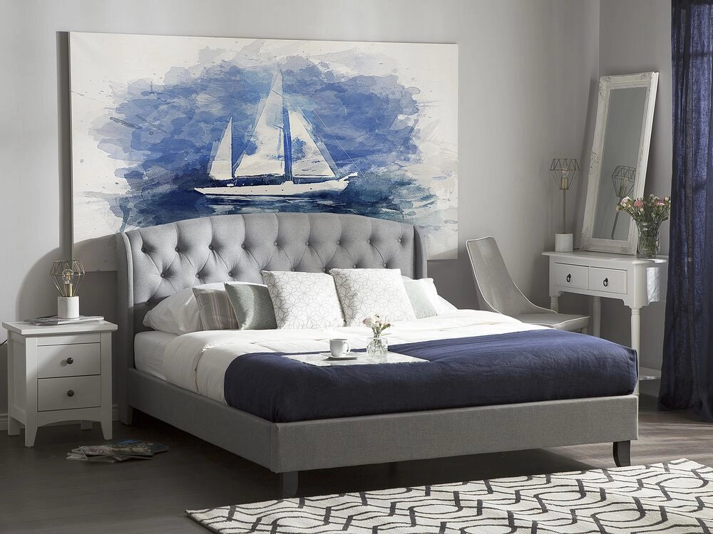 Letto a doghe Tessuto in poliestere grigio Poggiatesta trapuntato imbottito 180 x 200 cm Design moderno