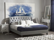 Letto a doghe Tessuto in poliestere grigio Poggiatesta trapuntato imbottito 180 x 200 cm Design moderno