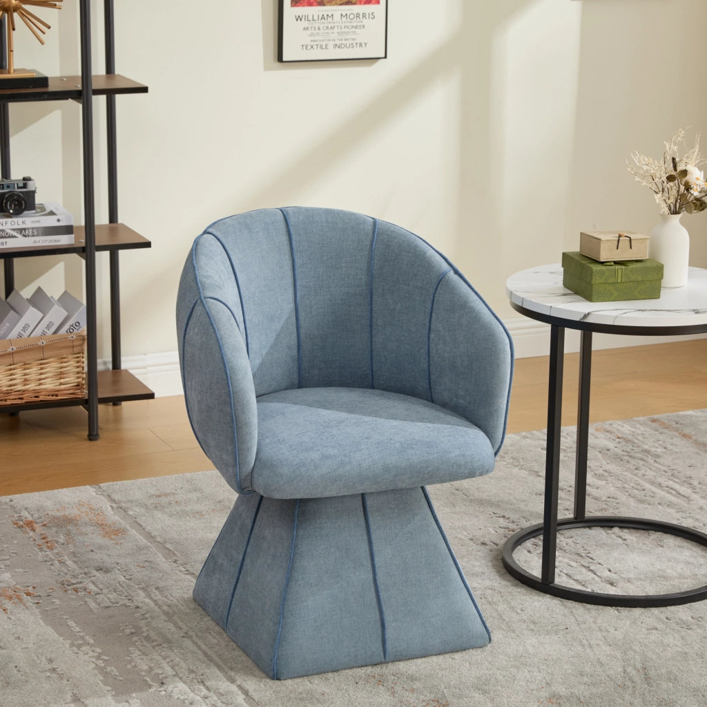 Poltrona girevole 360° in ciniglia blu con schienale alto HOMVRA