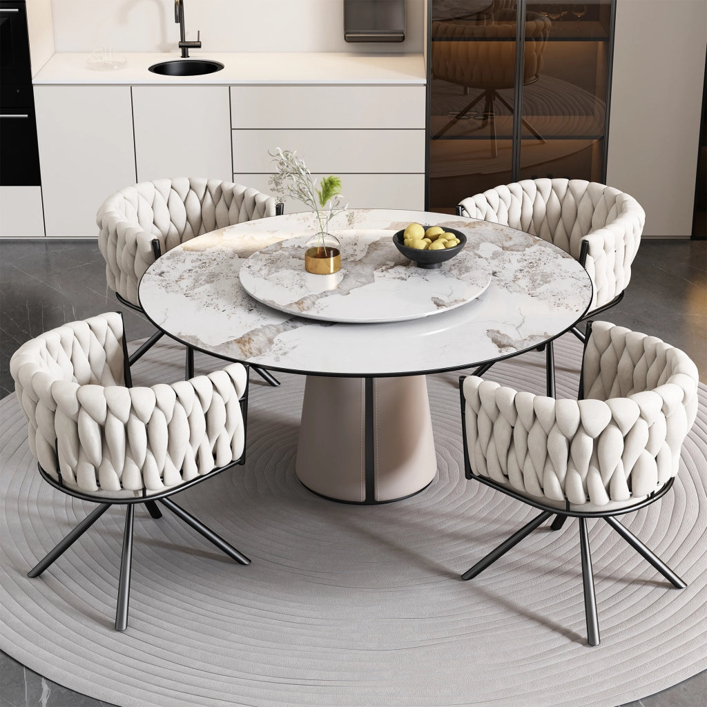 Sedia da Pranzo Girevole in Velluto, Set 2 Pezzi ¨C Xylo ¨C Beige, Gambe in Metallo