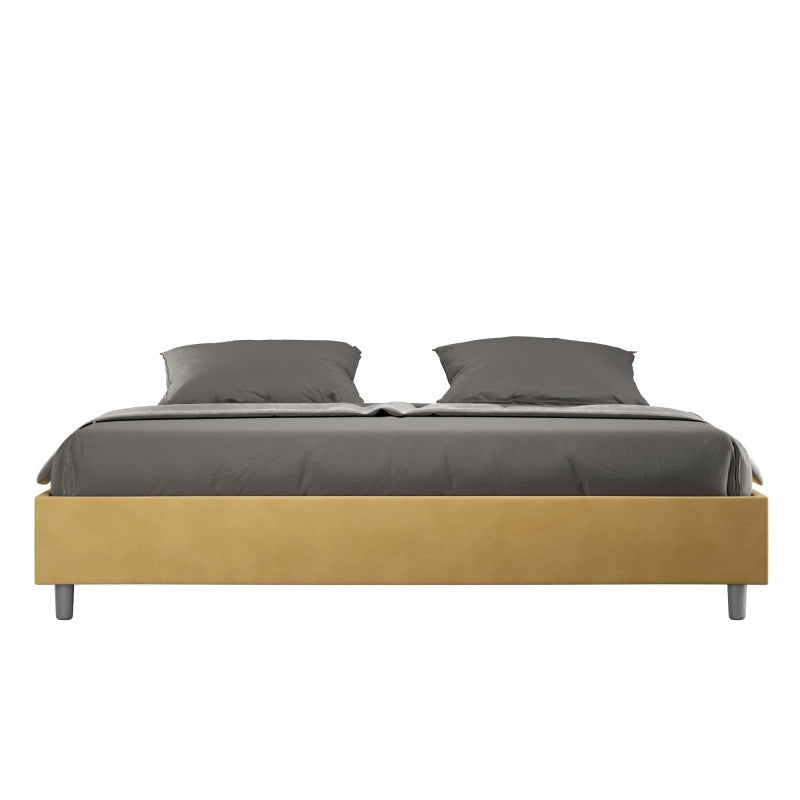 Letto imbottito Matrimoniale 200x200 cm Azelia - Contenitore,Microfibra,Ocra