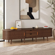 Mobile TV ovale con 2 cassetti e 2 ante scorrevoli in MDF color noce; ripiani regolabili 170 × 40 × 42 cm