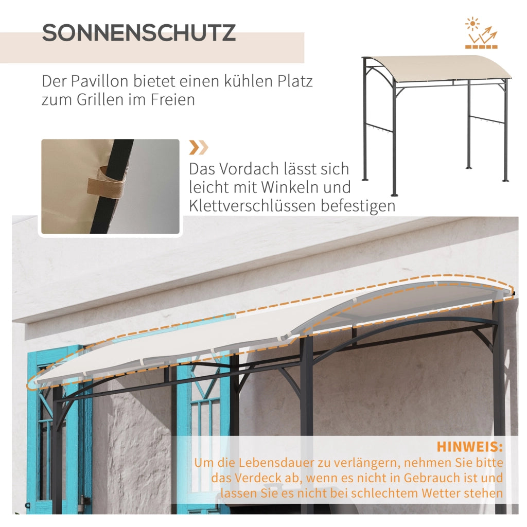 Pavillon per barbecue con 10 ganci telaio in metallo e poliestere beige per cucina outdoor 215 × 150 × 220 cm