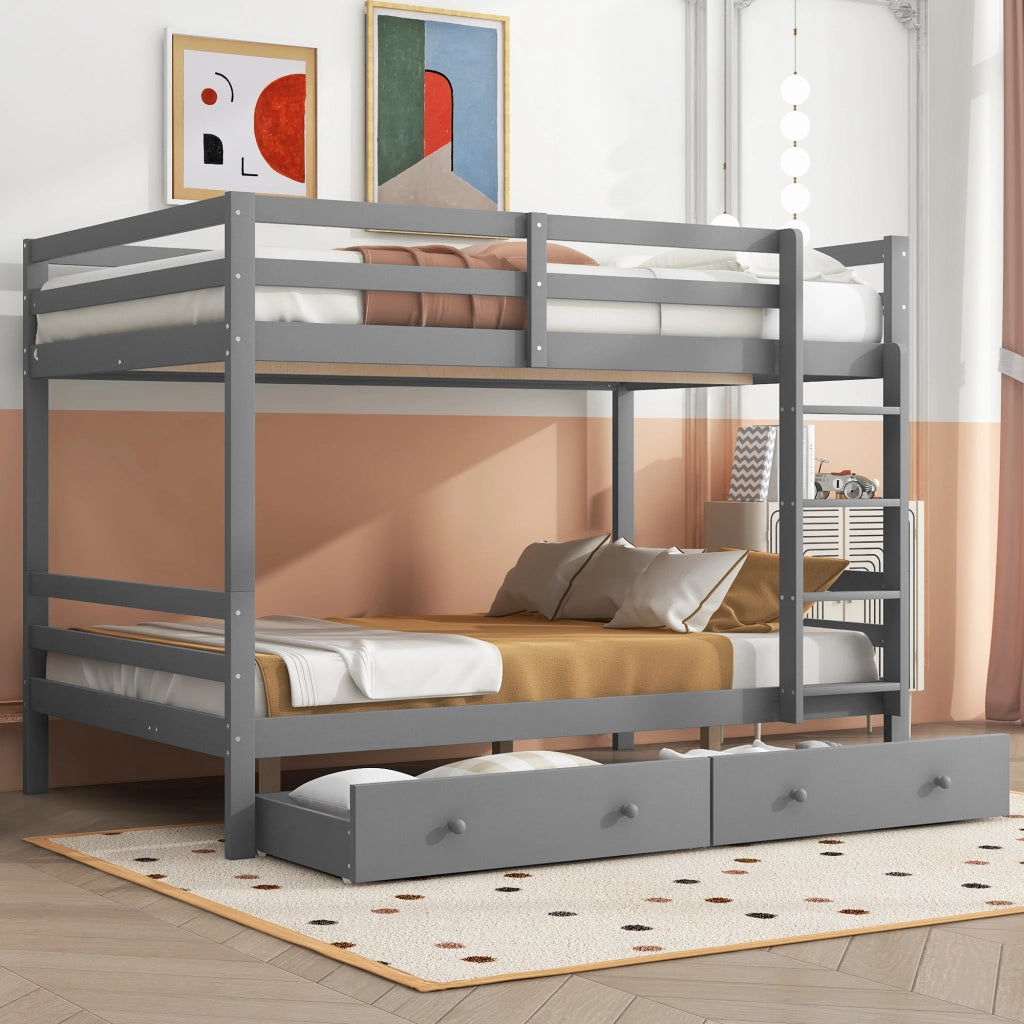 Letto a Castello 140x200 cm; 2 Posti; con Cassetti e Scala - in Legno e MDF - Grigio