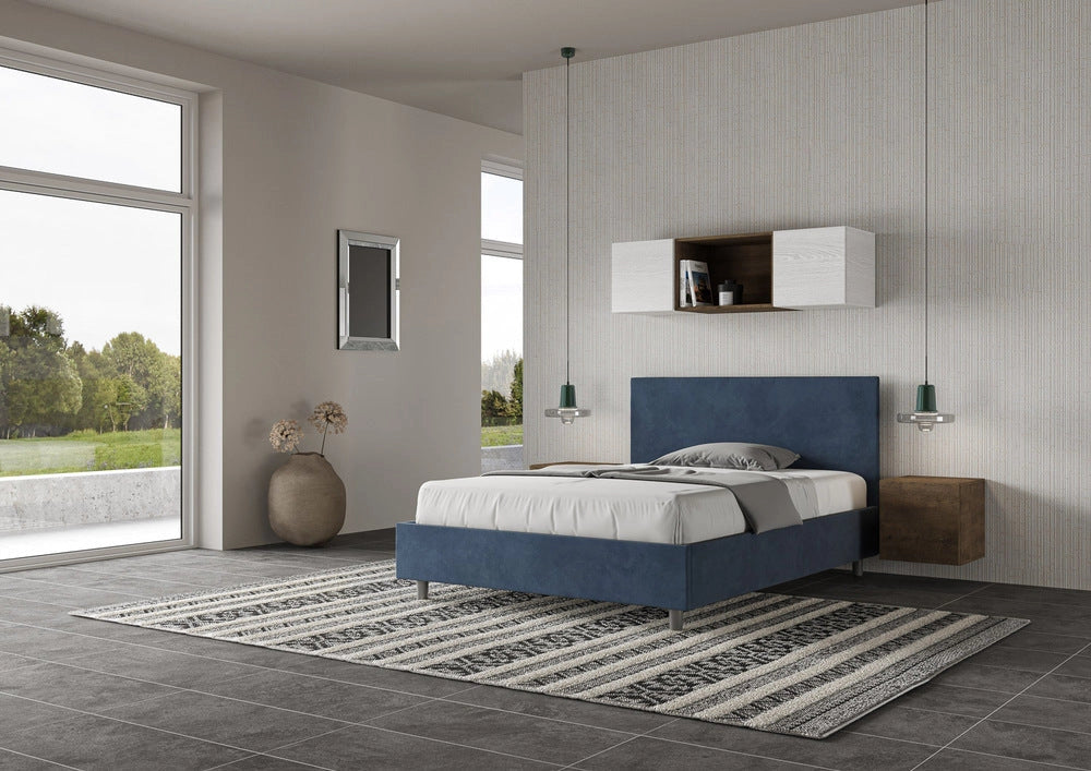 Letto Matrimoniale Extra Large 200x200 cm con Rete e Contenitore Adele Blu