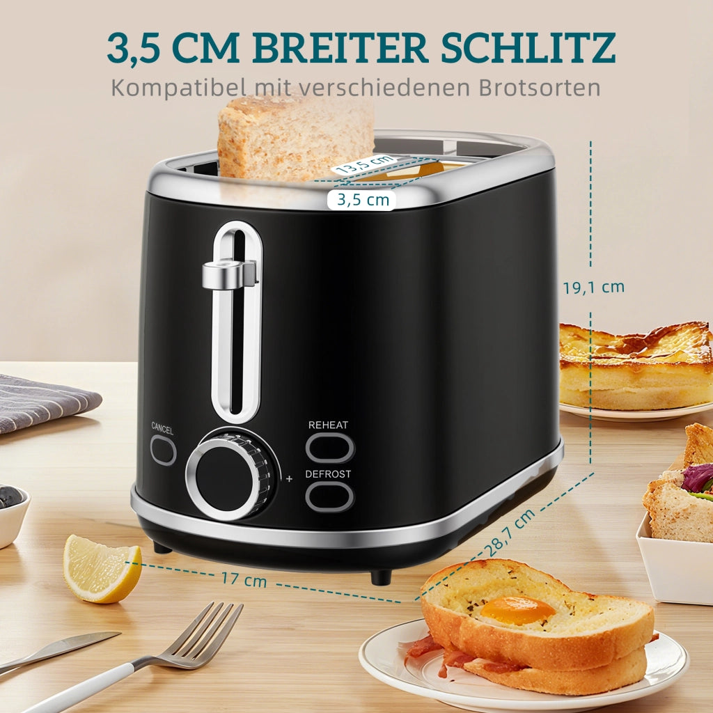 Wasserkocher Toaster Set mit 2 Scheiben Toaster, Schwarz