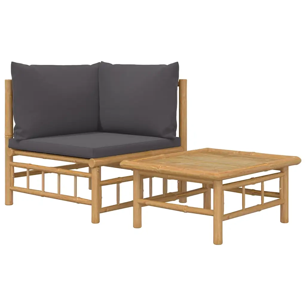 Set Salotto da Giardino 2pz | Set di Mobili da Esterno con Cuscini Grigio Scuro Bamb¨´