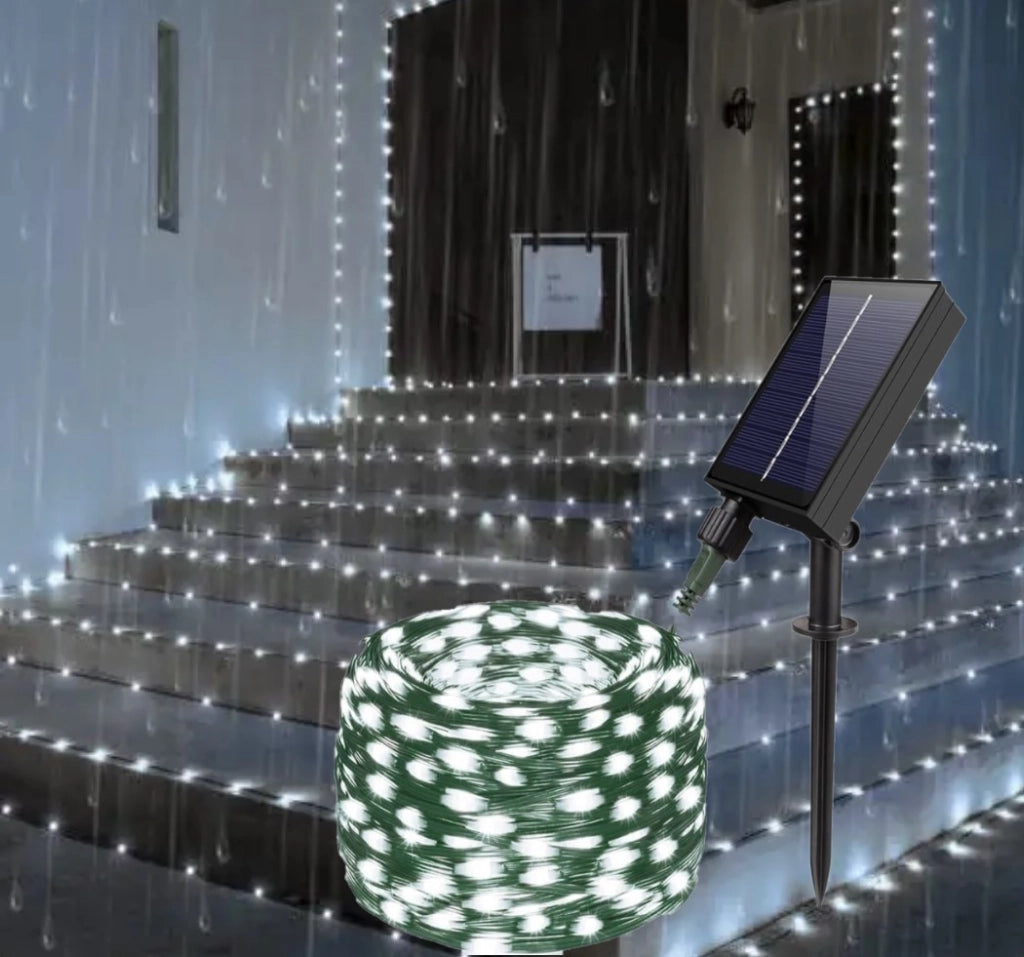 Luci di Natale catena da esterno 20 mt di 200 micro LED a ricarica Solare e USB luce Fredda cavo Verde