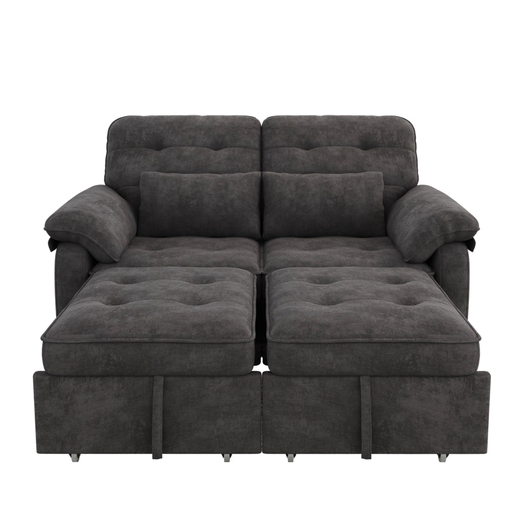 Divano letto 3 in 1 in tessuto Chenille grigio con due cuscini e schienale regolabile
