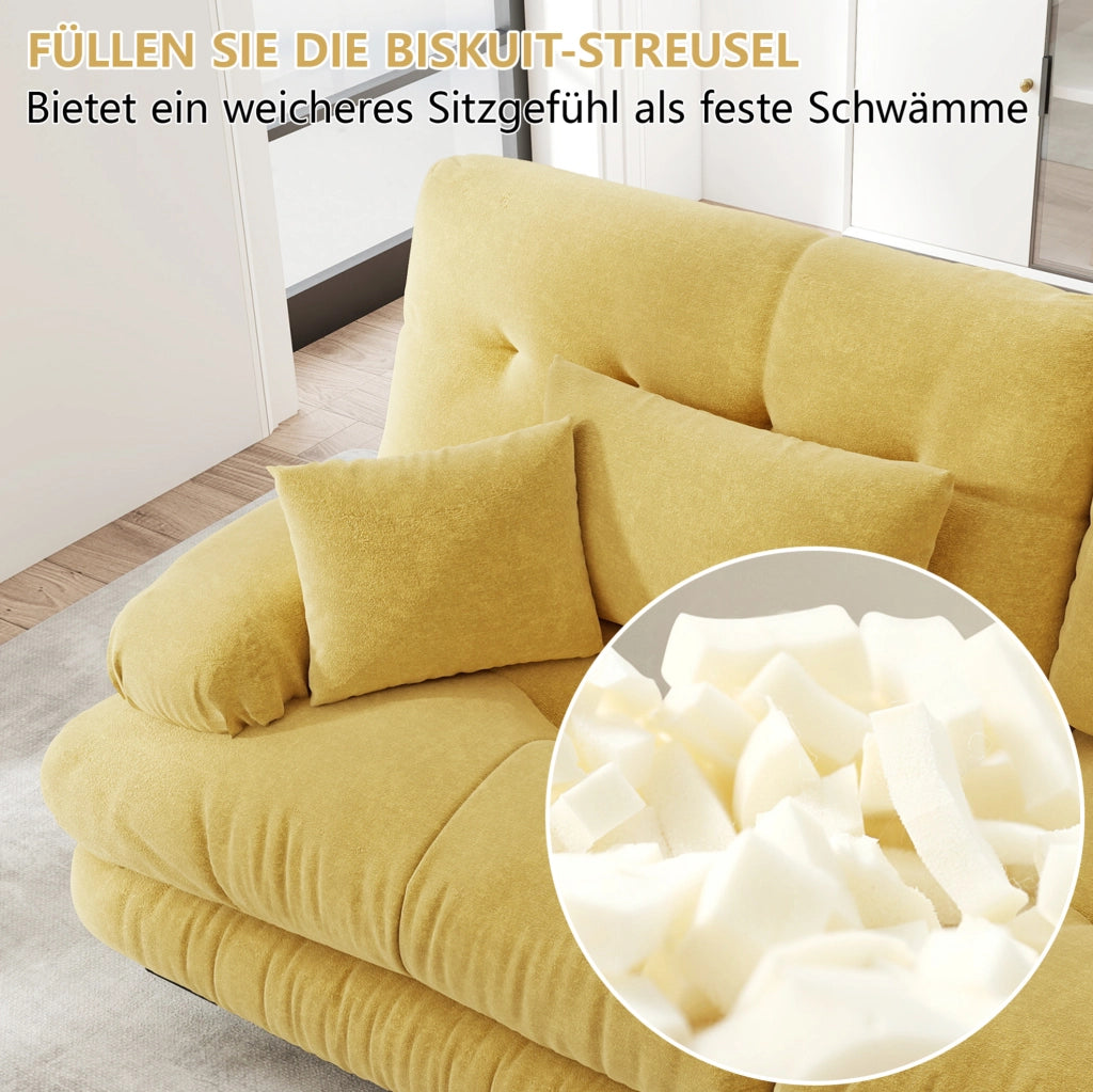 Divano modulare ad angolo a forma di U in tessuto vintage Chenille giallo con pouf abbinati