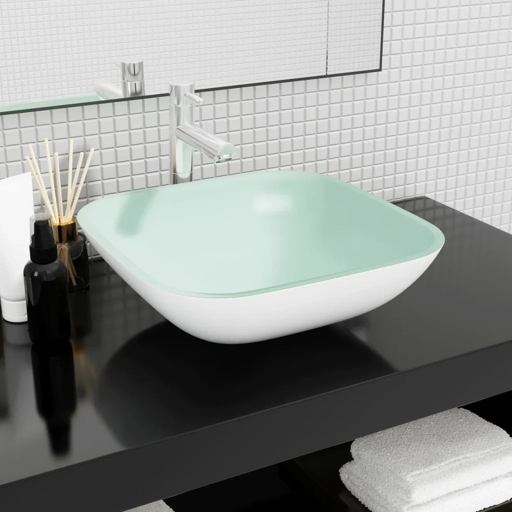 Lavandino in Vetro 42x42x14 cm Bianco CFW6337601
