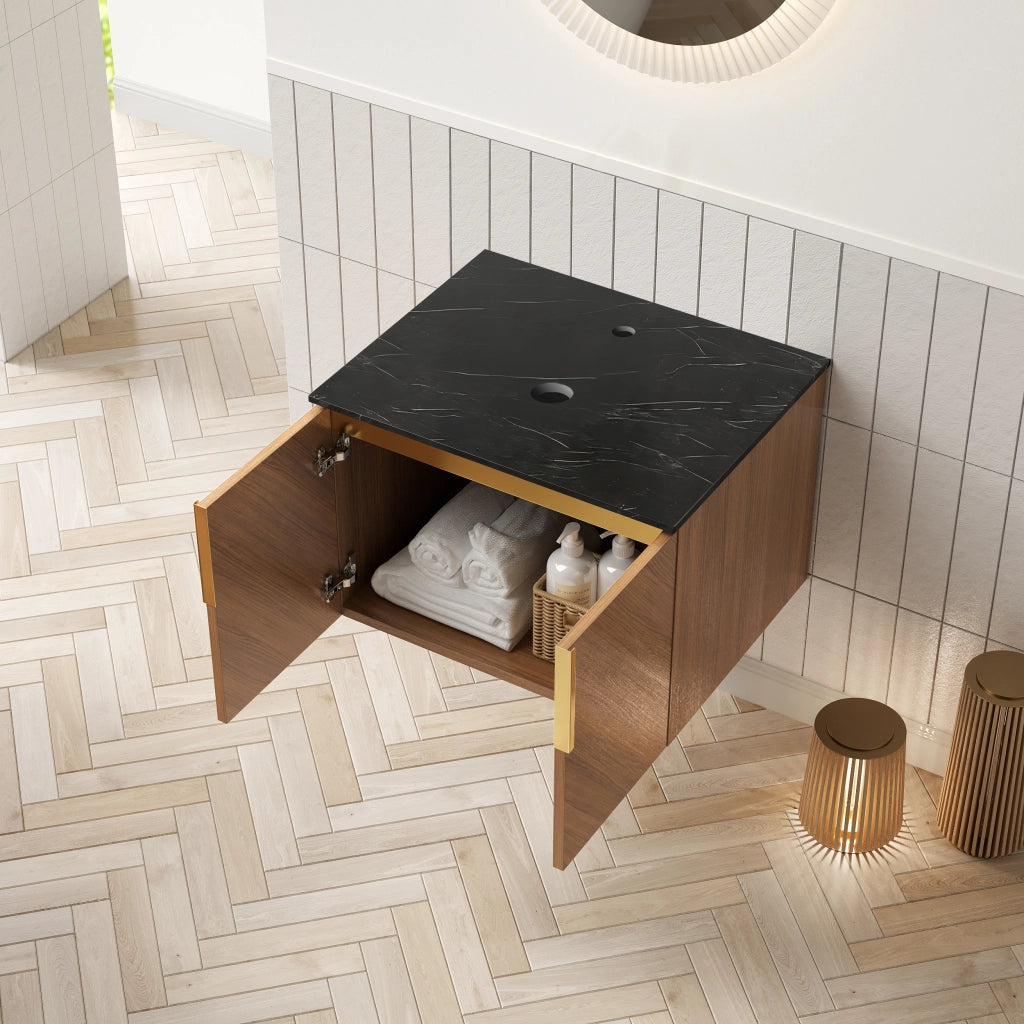Mobile sottolavabo con 2 ante - per bagno - in compensato - 69×58×20 cm - rovere