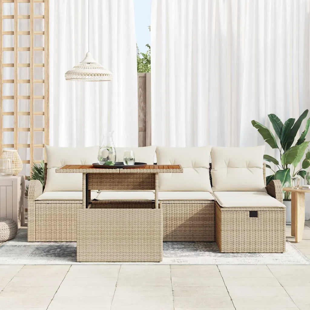 Set Divano da Giardino 6 pcs Beige polyrattan