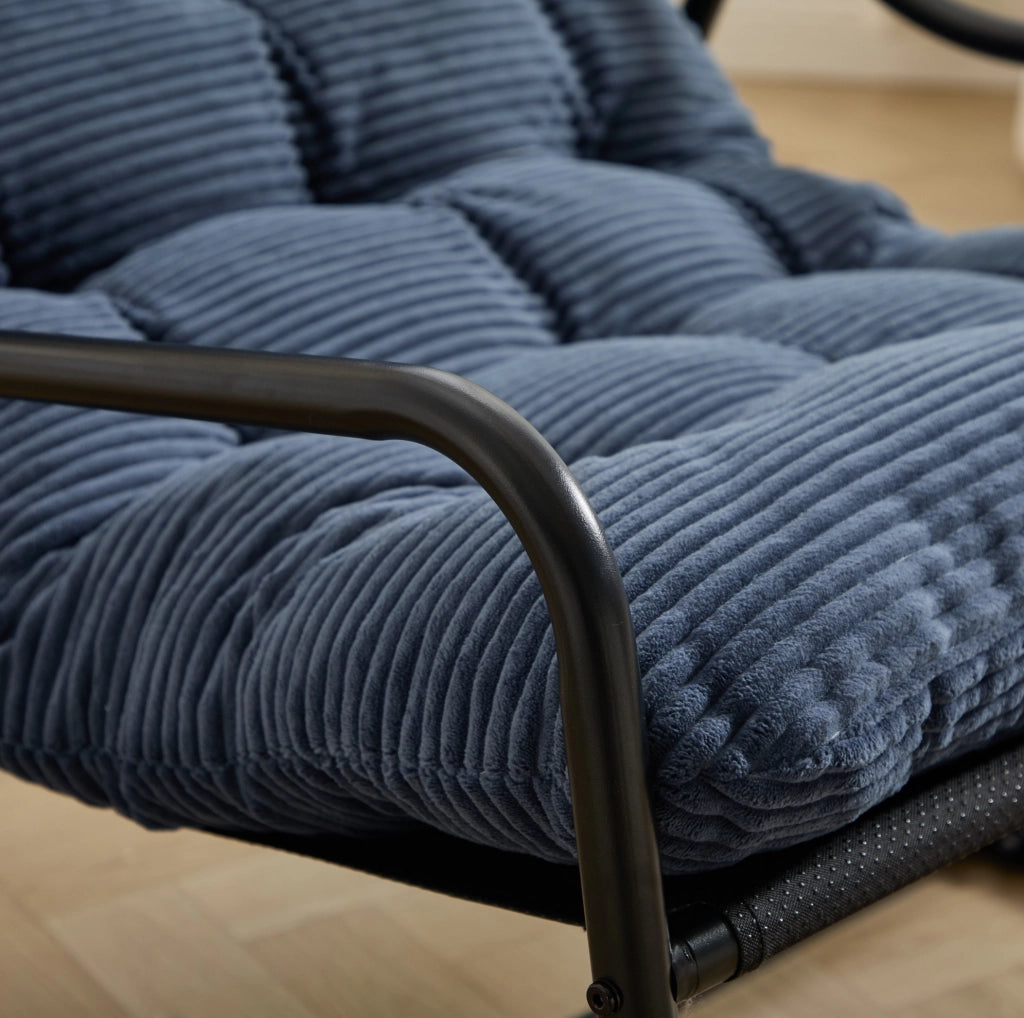 Sedia a Dondolo da Esterno con Cuscino Spesso e Morbido, Telaio Nero e Cuscino Blu Navy, 75x116x82 cm