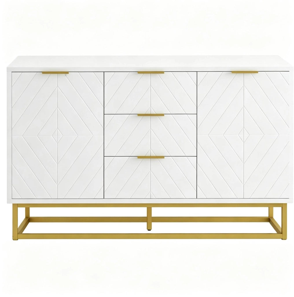 SIDEBOARD 120x40x76 cm MDF Bianco e Metallo Oro con 2 Armadi e 3 Cassetti