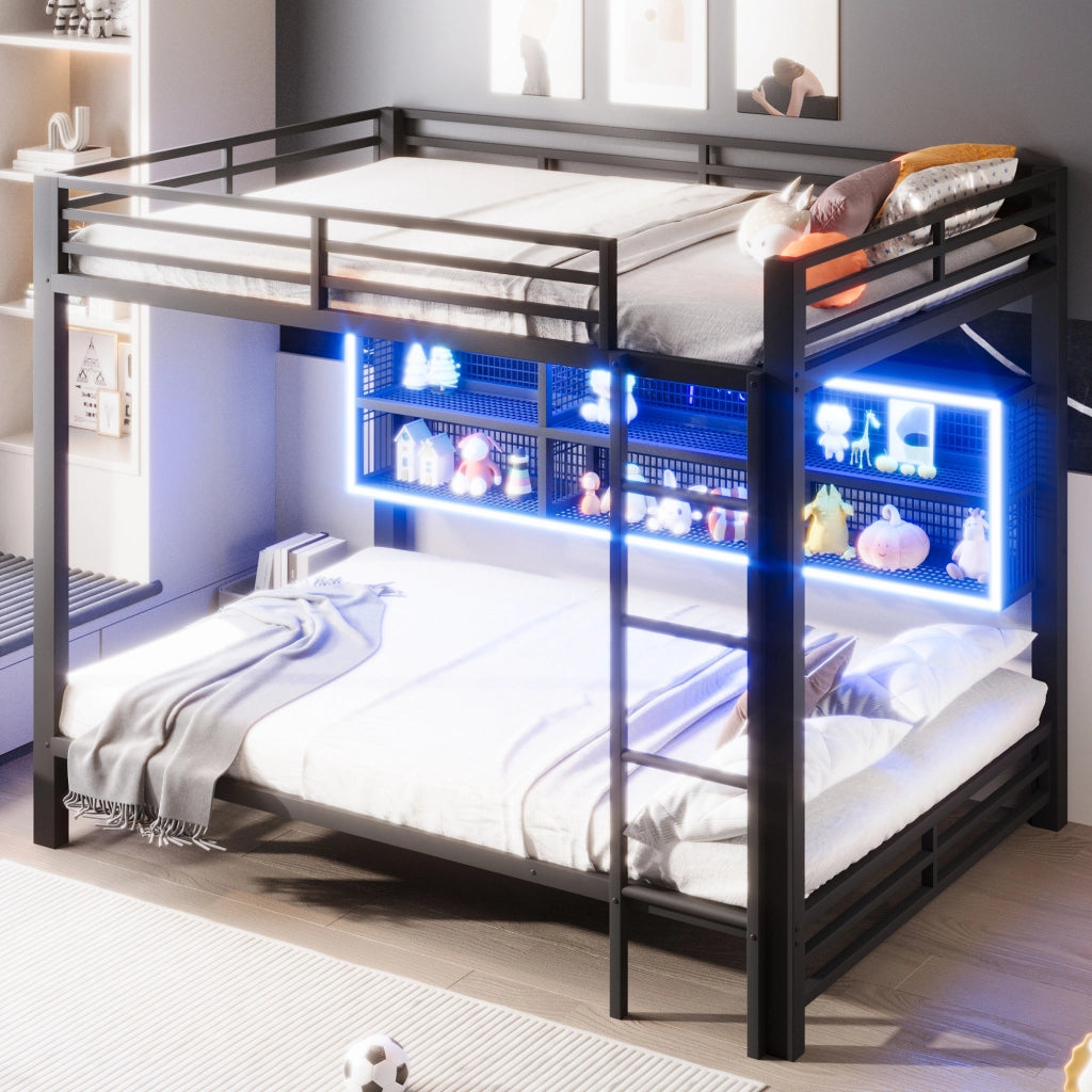 Letto a castello con armadi e LED, 140x200 cm, nero