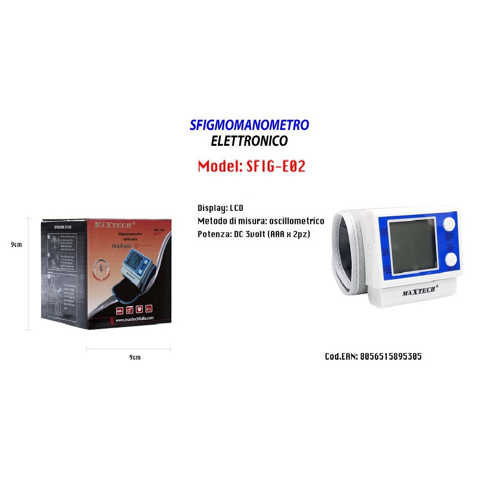 Trade Shop - Sfigmomanometro Misuratore Pressione Arteriosa Elettronico Da Braccio Sfig-e02 Maxtech -