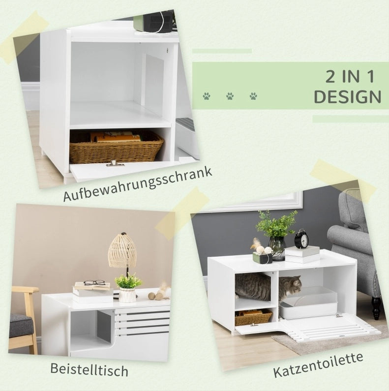 Mobile per lettiera per gatti ULEVR 90x48x43,5 cm con vano chiuso, porta magnetica e ripiani, bianco