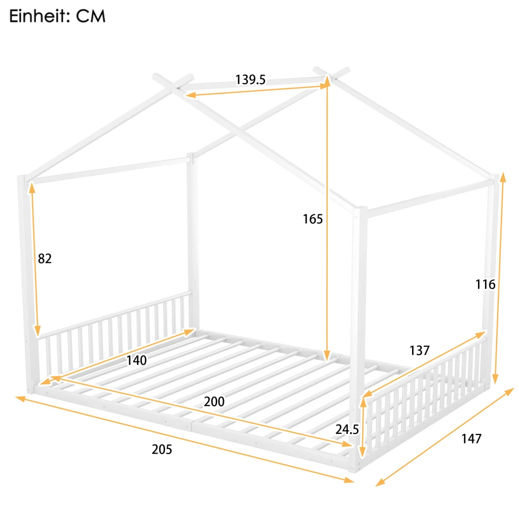 Letto a casetta 140 × 200 cm in metallo bianco con struttura superiore nera senza materasso