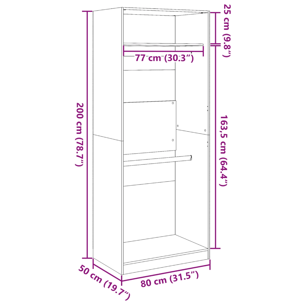 Armadio Grigio Cemento 80x50x200 cm in Legno Multistrato CFW5285652