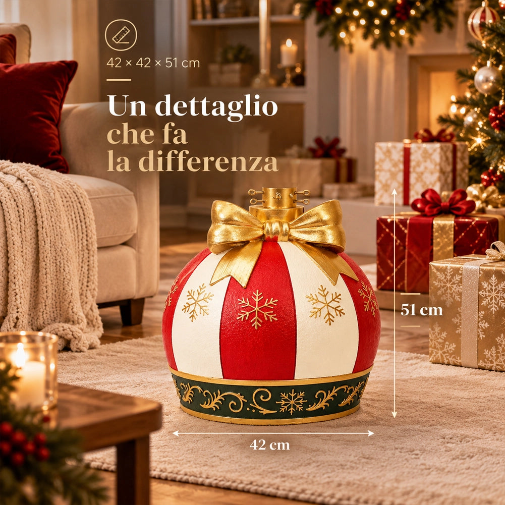 Base Albero di Natale Sfera con Fiocco Bianco e Rosso Addobbo Natalizio 42x51 cm
