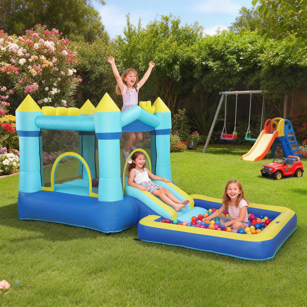 Castello Gonfiabile per Bambini con Scivolo e Canestro ¨C Zephmum ¨C Blu
