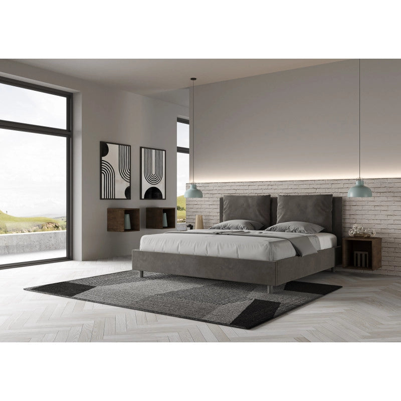 Letto imbottito Matrimoniale 180x210 cm Antea - Con rete,Microfibra,Grigio