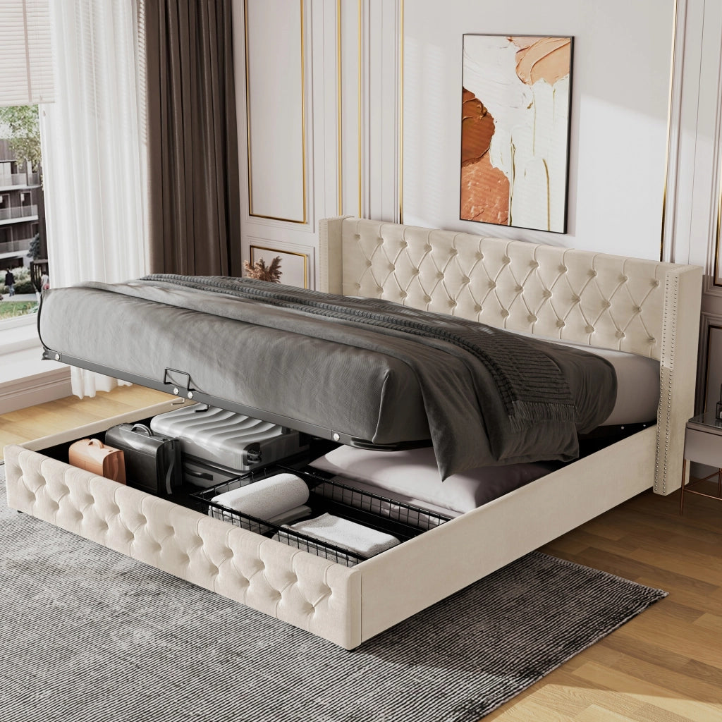 Letto imbottito 140x200 beige - Xylo