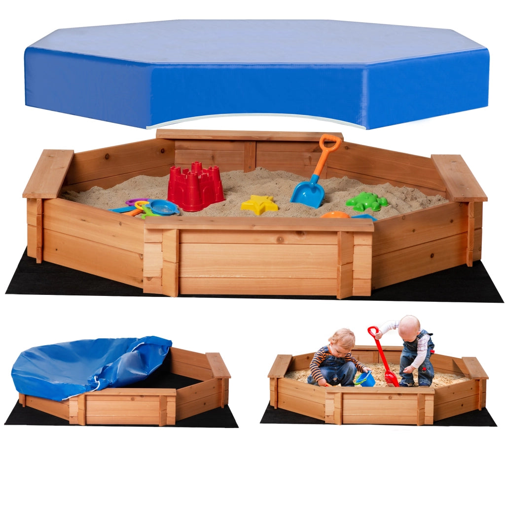 Sabbiera per Bambini in Legno con Sedili e Copertura, Et¨¤ 3-8 Anni, 139.5x139.5x21.5cm
