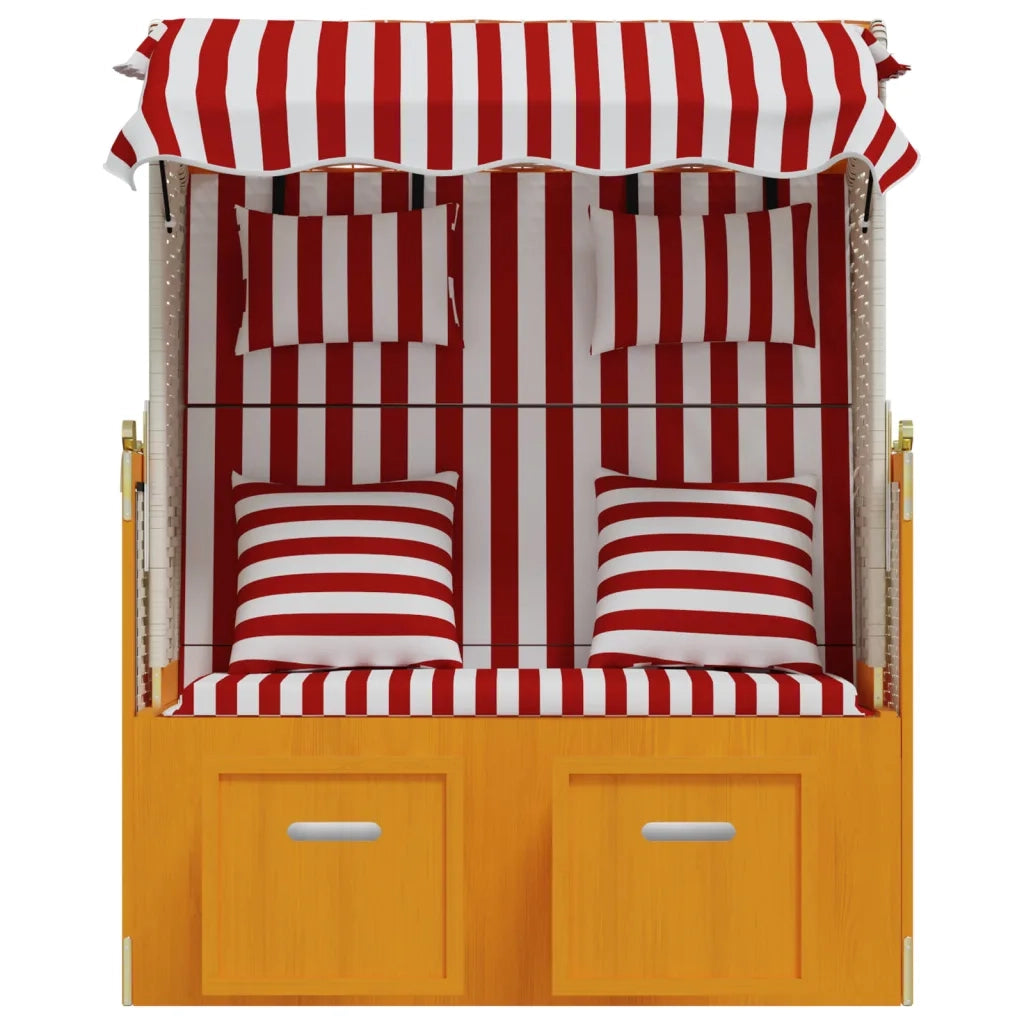 Strandkorb con Cuscini Polyrattan e Legno Massello Rosso Bianco 318665