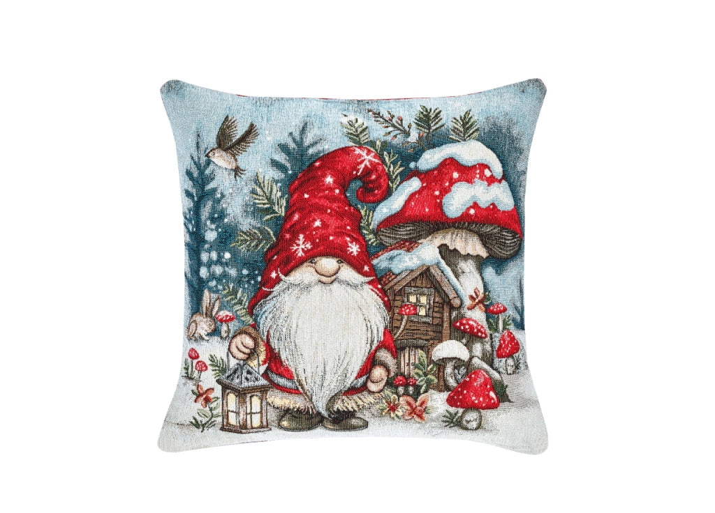 Federa Cuscino Arredo Casa Fodera Tessuto Cinigliato Fantasie Natalizie Made Italy - 50x50 - Elfo Fungo