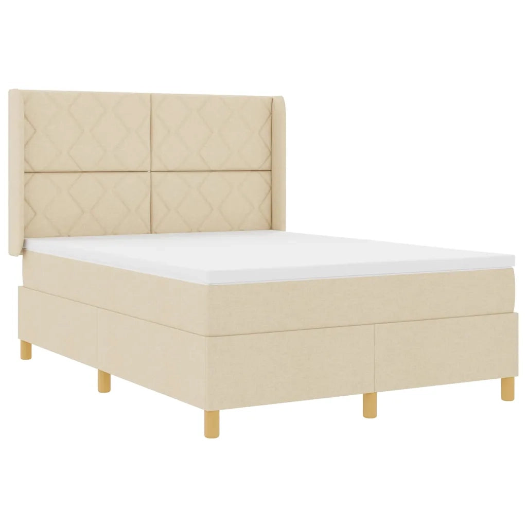 Letto a molle con materasso Crema 160 x 200 cm Tessuto