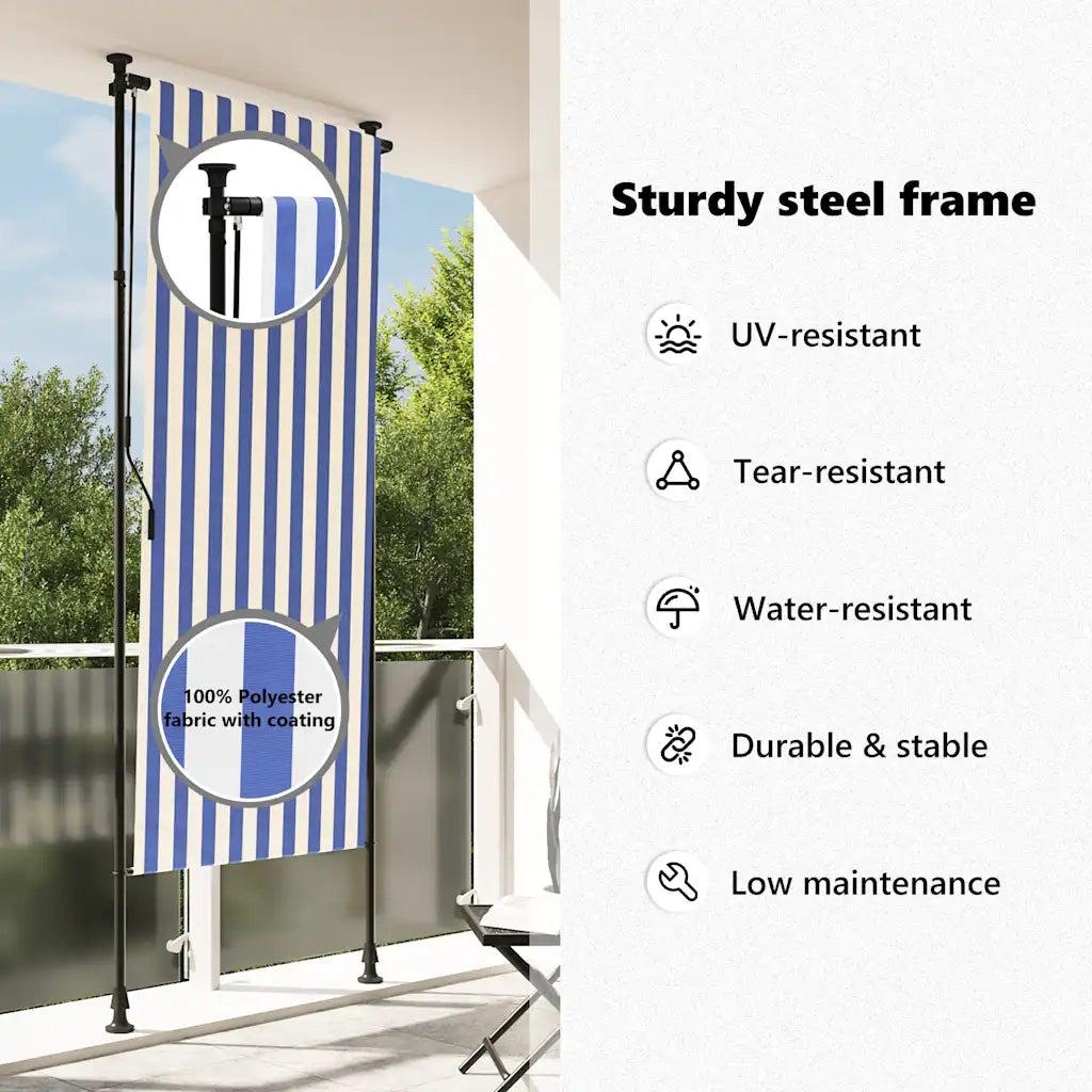 Tenda a rullo | Tenda avvolgibile Esterno Blu e Bianca 100x270cm Tessuto e Acciaio