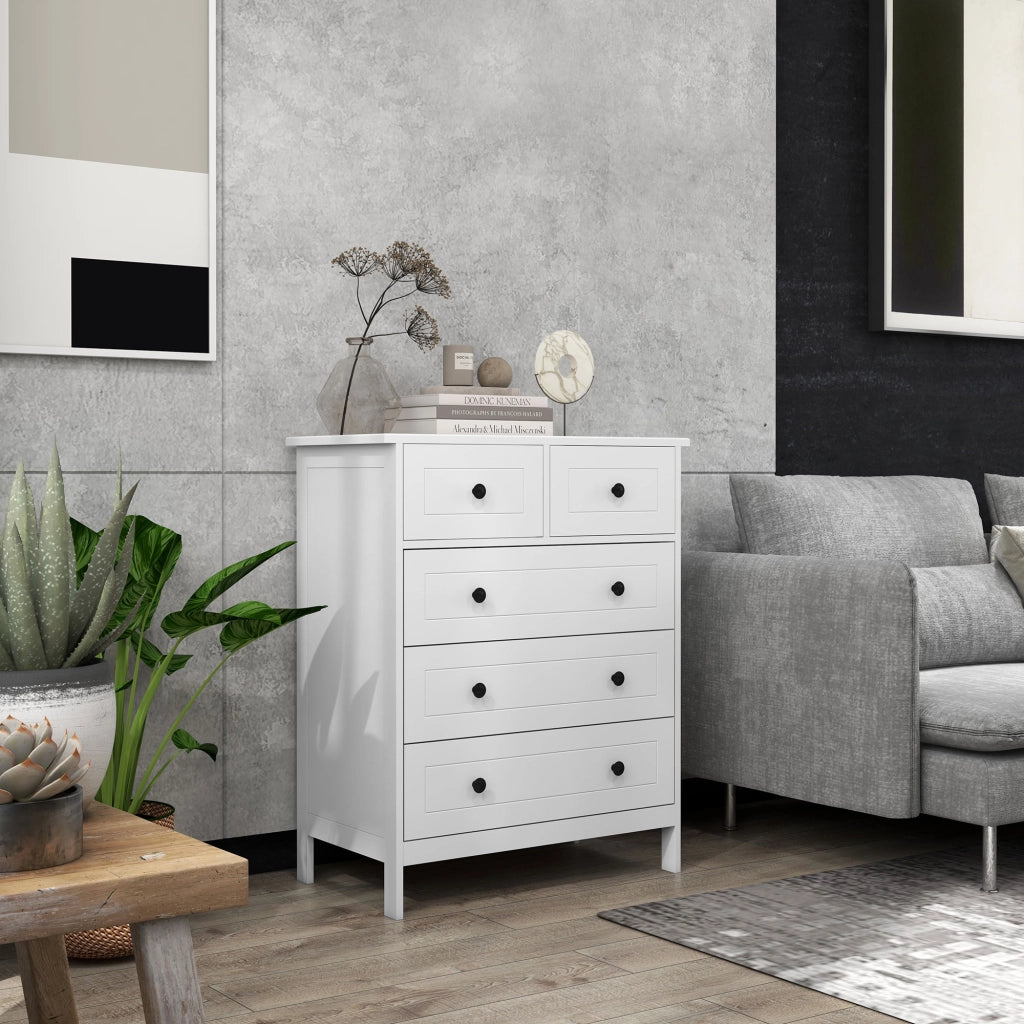 Cassettiera 5 Cassetti ¨C Xylo ¨C Legno Bianco Salvaspazio Antiribaltamento 74x40x91cm